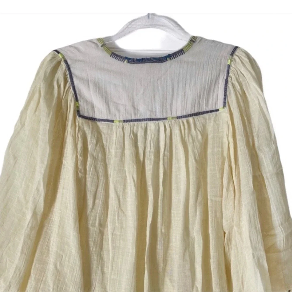 Free People Cream‎ Gauze Embroidered Sequin Boho Blouse Top XS